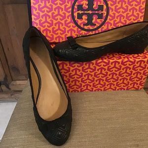 TORY BURCH BLACK MARION QUILTED BALLET FLAT